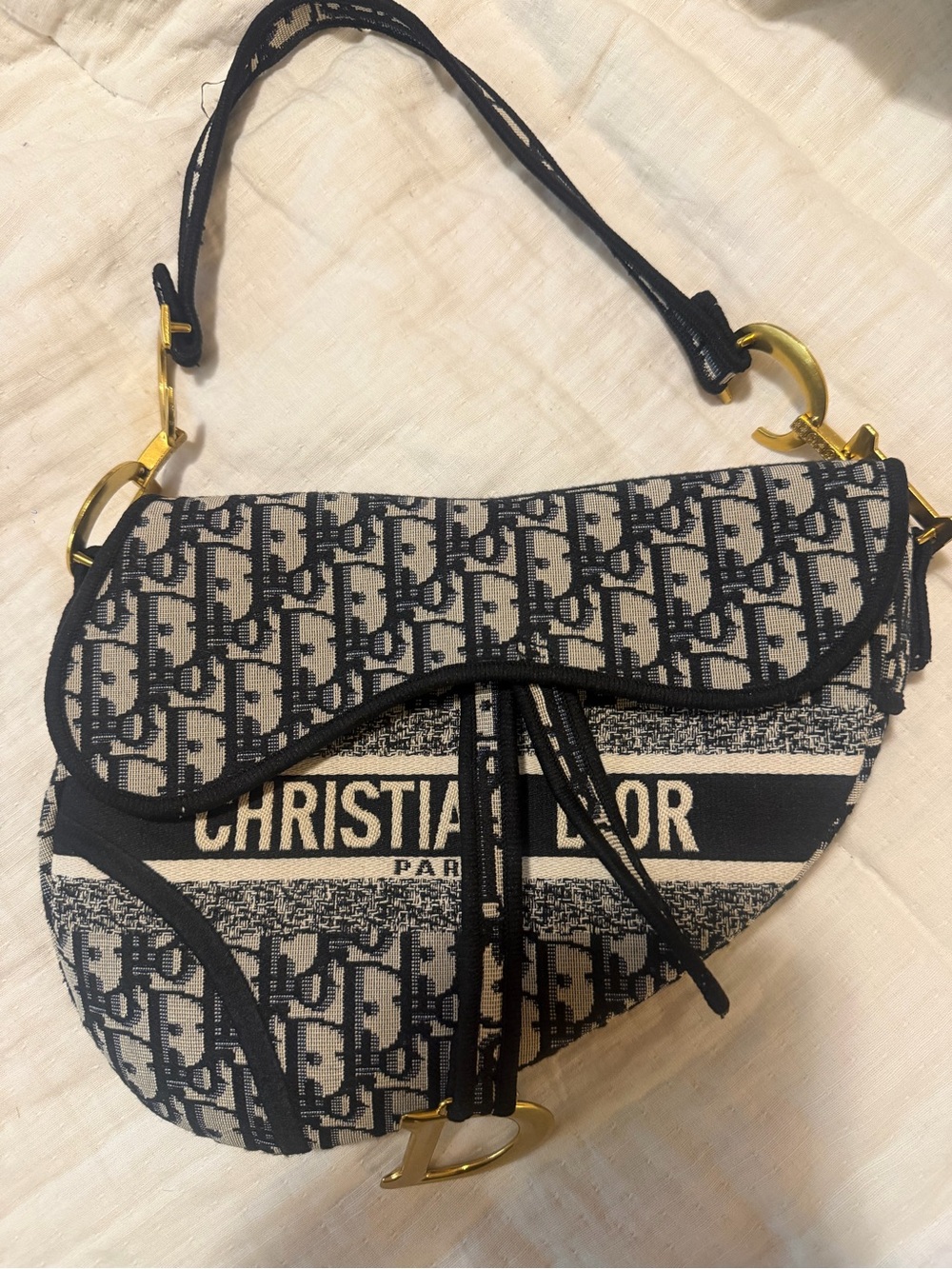 Dior navy and Cream Oblique Saddle Shoulder Bag